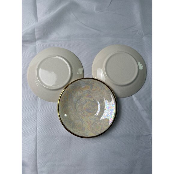 Bel-Ar Pottery Iridescent Saucer Plates 3 w/Gold Trim Retro 1950’s Lusterware - Picture 7 of 10